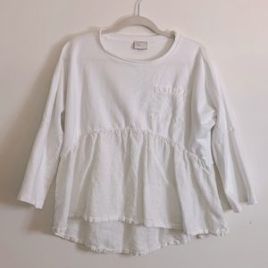 Cute long sleeve peplum style cotton and linen top